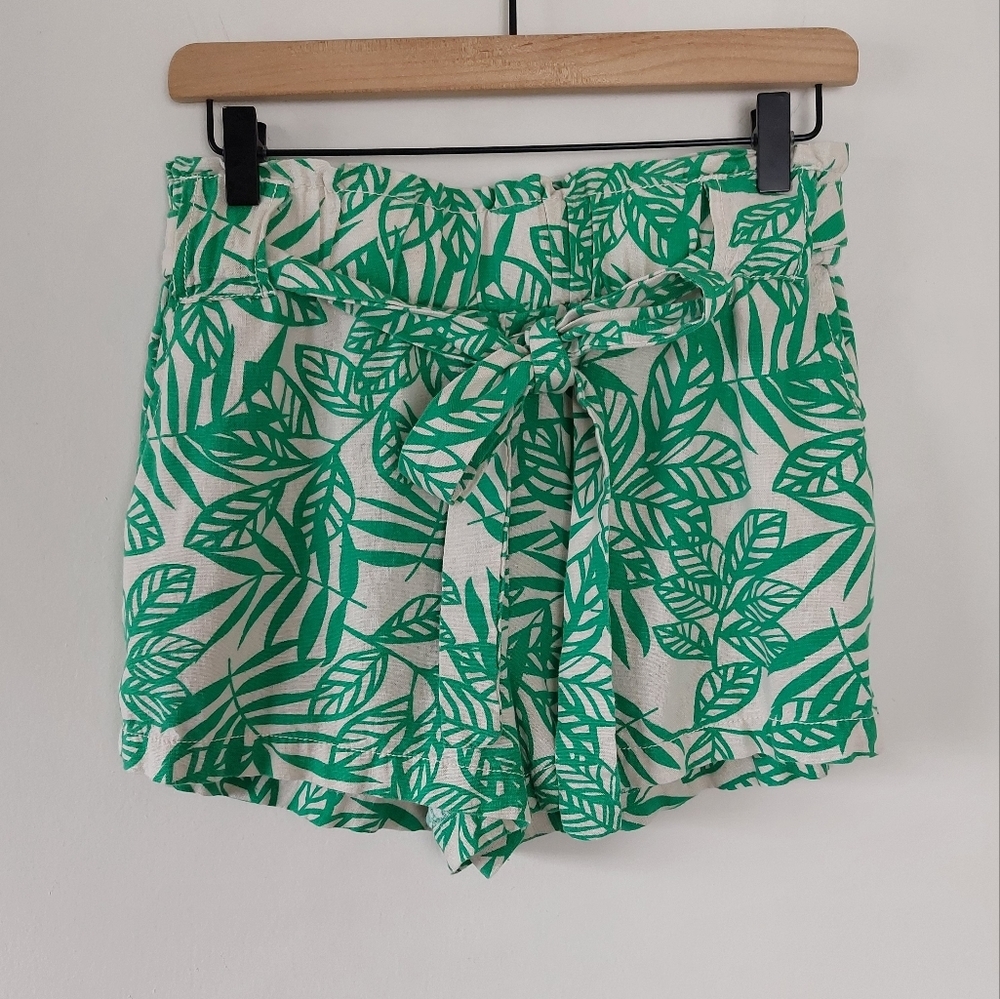 Cali 1850 Linen Blend Botanical Print Shorts, M